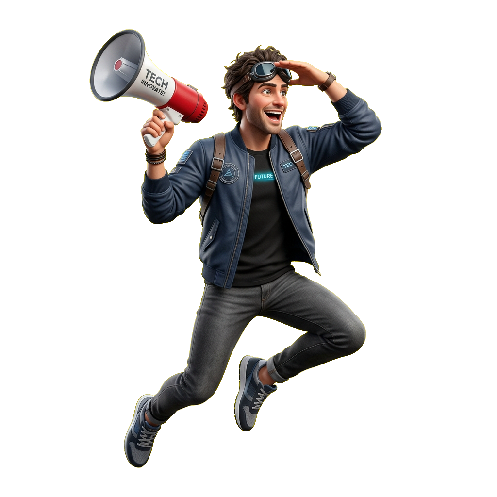 Digixito digital growth leader with megaphone leaping forward into innovation